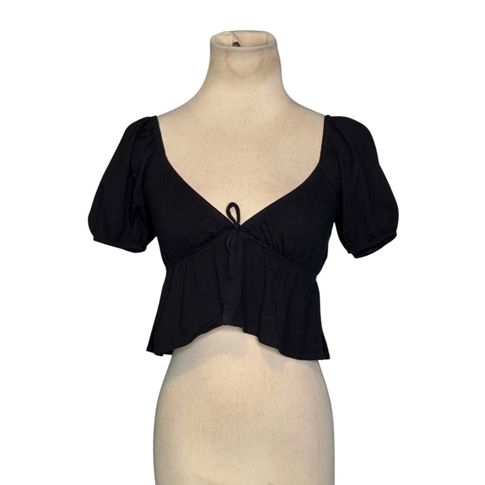 Sunday Best black cotton front tie crop blouse size 2XS